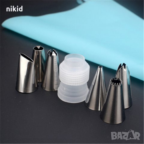 силиконов пош торба за многократна употреба + 6 накрайници + адаптор торта крем декор, снимка 2 - Други - 14624479