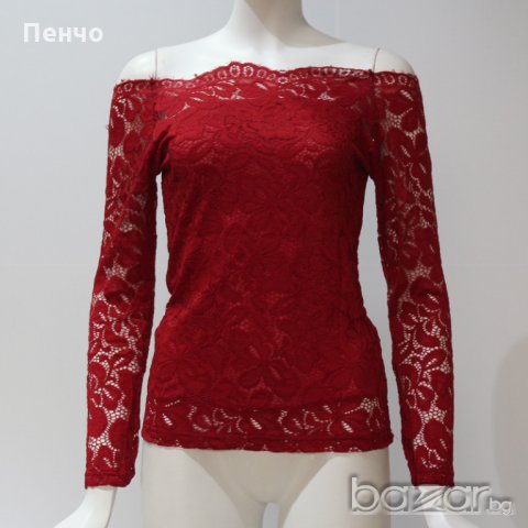 Дамска дантелена пролетна блуза Риза Блузка с къс дълъг ръкав горнище до рамената, снимка 5 - Блузи с дълъг ръкав и пуловери - 20594063