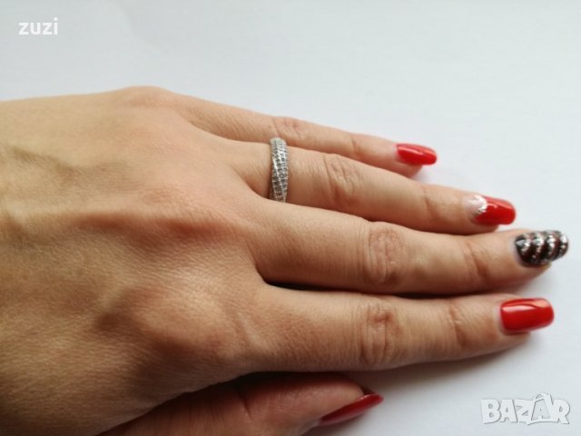 Сребърен пръстен с бели циркони   - сребро проба 925