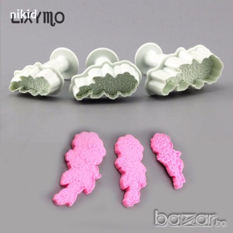 3 бр Издължени цветя роза дантелени резци с бутало релеф форми декорация фондан резец форма
