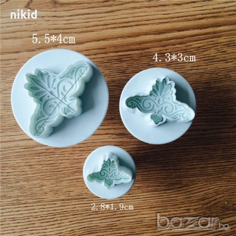3 бр остри орнаменти цветя дантелени форми резци с бутало декор фондан торта сладки резец форма
