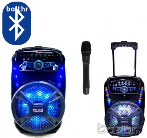 Тонколона с вграден акумулатор, МП3 плейър от SD карта и флашка, Блутут и безжичен микрофон, снимка 1