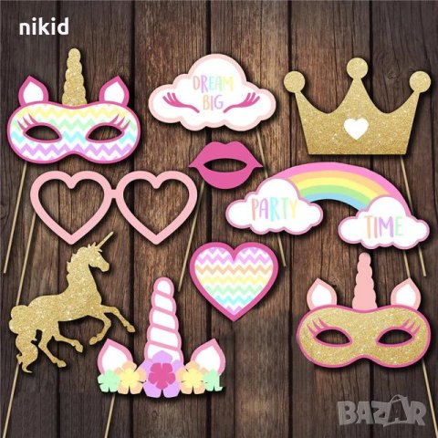 10 забавни клечки Маска корона Еднорог снимка парти повод рожден ден Props пропс аксесоари снимки