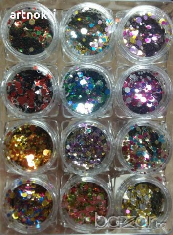 Комплект конфети за нокти - 12 цвята, снимка 3 - Маникюр и педикюр - 18323331