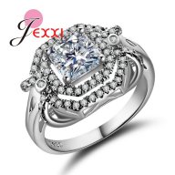 Посребрен пръстен с бял кристал, снимка 1 - Пръстени - 17219744