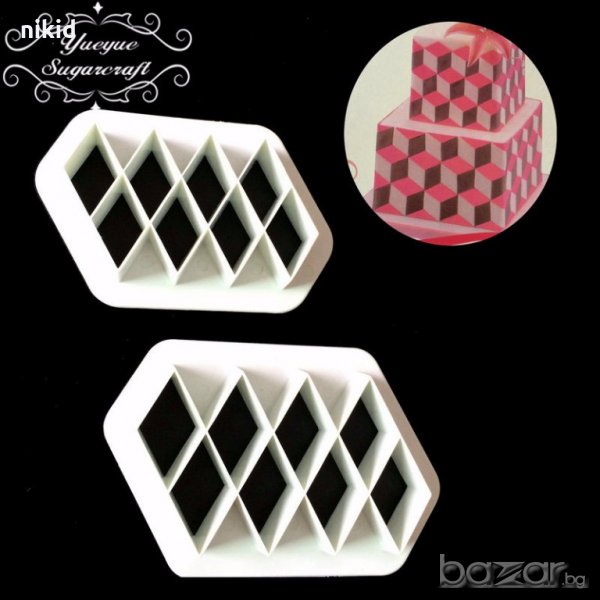 2 бр Ромбове 3D ефект пластмасови резци форми декорация и украса торта борд фондан, снимка 1
