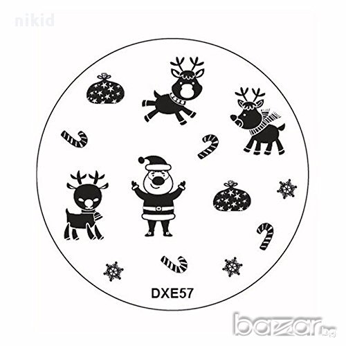 кръгъл Шаблон Коледен Новогодишен за щампа печати за нокти плочка DXE57, снимка 1