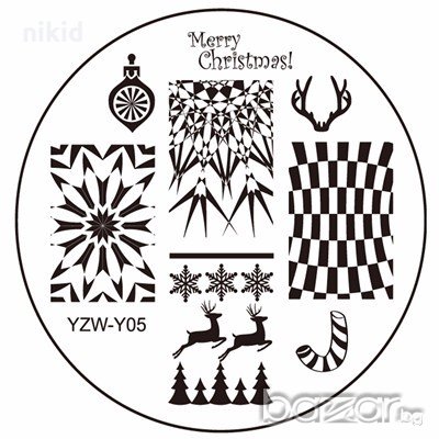 коледна кръгла плочка / щампа шаблон за печат на нокти YZW-05, снимка 1