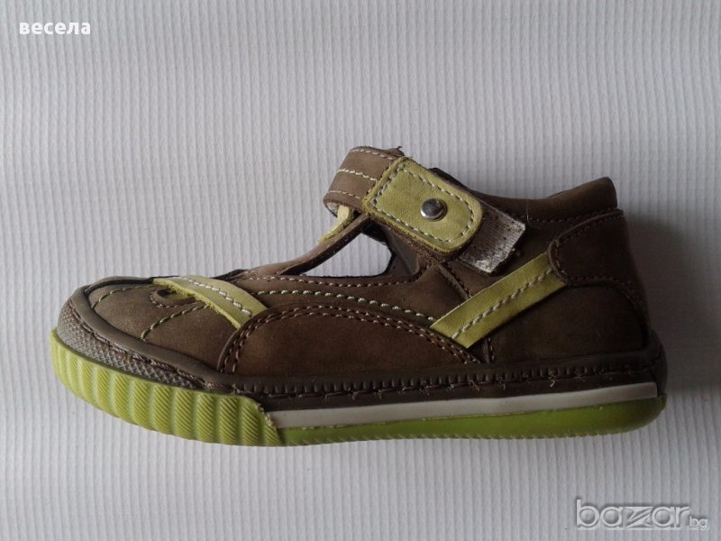 Детски обувки от естествена кожа с лепенка, ортопедични в зелено, снимка 1