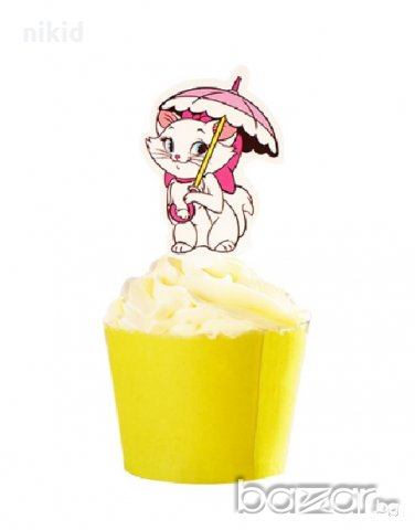 Коте Мари Marie с чадър 25 бр картон топери за кексчета мъфини торта рожден ден украса