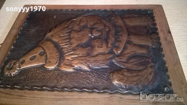 Куче/клоун-мед/месинг-релефна картина/пластика-34/26см-внос швеицария, снимка 6 - Антикварни и старинни предмети - 14793514