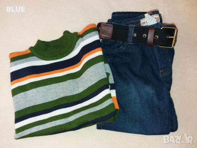 Нов пуловер и дънки с колан 4-5 год., снимка 1 - Детски пуловери и жилетки - 23707670