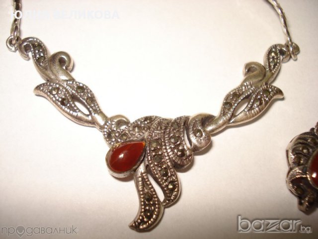 Масивен сребьрен лот с карнеол и маркезити, снимка 4 - Бижутерийни комплекти - 11333621