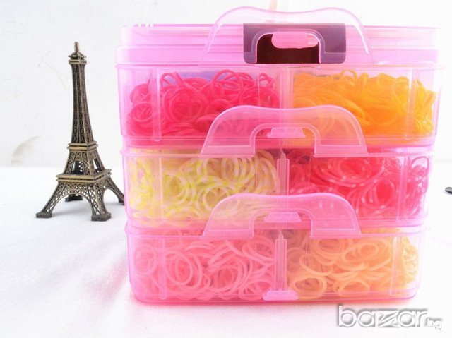 Kомплект XXXL Rainbow Loom Bands куфарче на 3 етажа с 4500 ластичета и пособия за плетене., снимка 3 - Образователни игри - 8994764