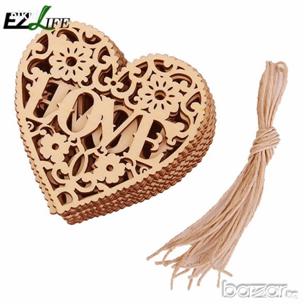 LOVE в сърце дърво лазер принт на въже декорация за дома и повод, снимка 1