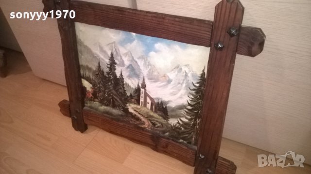 картина-57х47см-гора/планини-с дървена рамка-внос германия, снимка 4 - Антикварни и старинни предмети - 25978031
