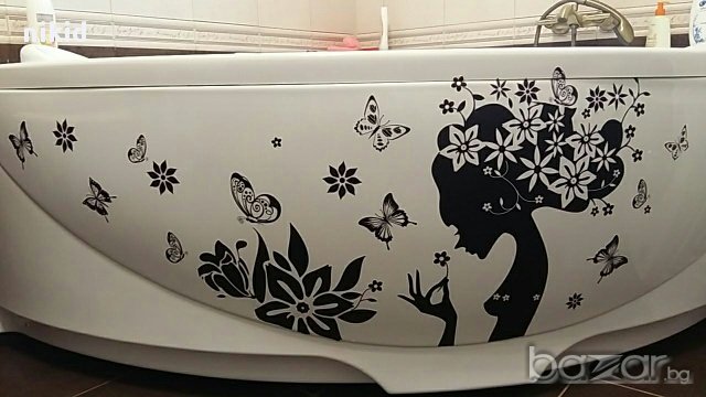 дама с цветя и пеперуди черен стикер лепенка декор за стена и хладилник гардероб врата и др мебел  , снимка 2 - Декорация за дома - 15933465