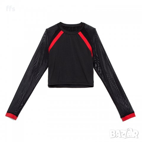 Спортен сет - клин и къса блуза с дълъг ръкав в черно и червено. КОД 614, снимка 3 - Спортни екипи - 23696379