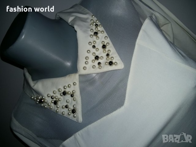 Блуза с яка от перли бяла, снимка 1 - Блузи с дълъг ръкав и пуловери - 23366520
