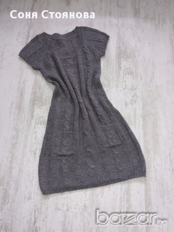Дамска туника С, М плетиво къс ръкав сива с джобчета +, снимка 1