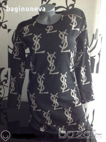 дамска блузка-туника с кожени ръкави на YSL реплика-размер- Л - Хл, снимка 1 - Туники - 8801593