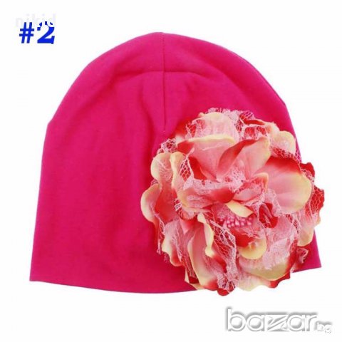 Кафява красива детска шапка с нежно цвете , снимка 4 - Шапки, шалове и ръкавици - 16856891
