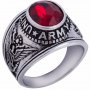 посребрен ”военен” пръстен с малък червен кристал
