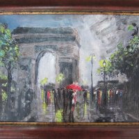 Автентична картина "Париж, дъждовно", снимка 1 - Картини - 24697789
