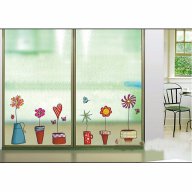 стикер лепенка за стена прозорец кухня цветя в саксии и вази с пеперуди самозалепващ, снимка 1 - Декорация за дома - 14624386