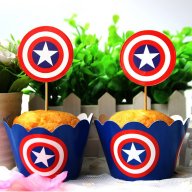 ЛОГО Captain America Капитан Америка 12 бр топери и кошнички украса за мъфини кексчета парти, снимка 1 - Други - 18219316