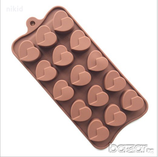 Разполовени сърца сърце силиконов молд форма бонбони шоколад желирани украса декорация торта глина с, снимка 1