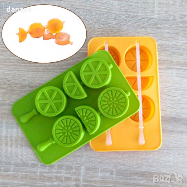 Силиконова форма за ледени близалки със стик лимонови резенчета, снимка 1
