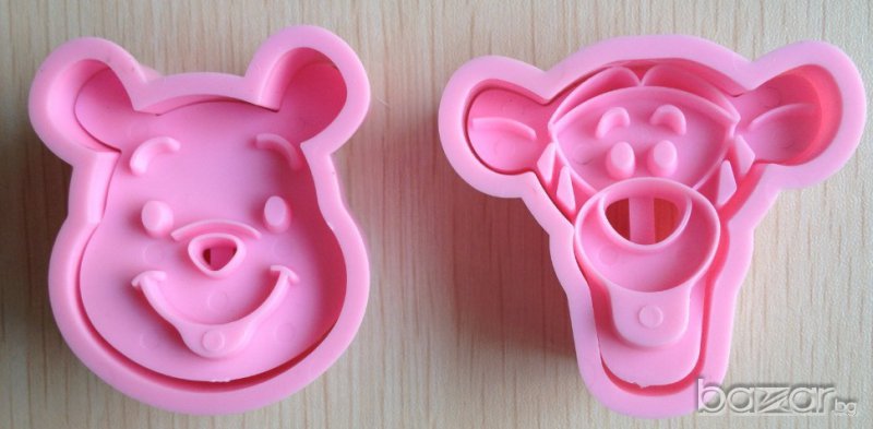 К-т форми 2бр. резец резци тигър и мечо пух пластмасови релеф за фондан тесто сладки пластелин форма, снимка 1