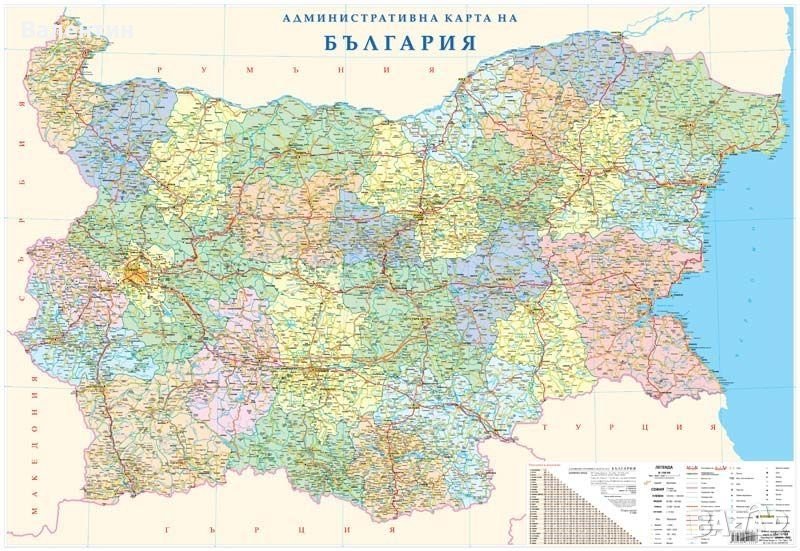 Административна стенна карта на България - 100/140 см., снимка 1
