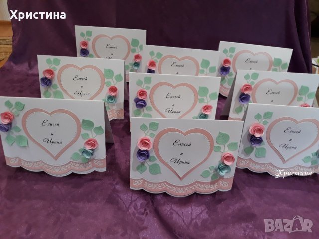 Сватбени покани, покани за сватба със сърце, рози и имената на младоженците, снимка 2 - Покани - 25368558