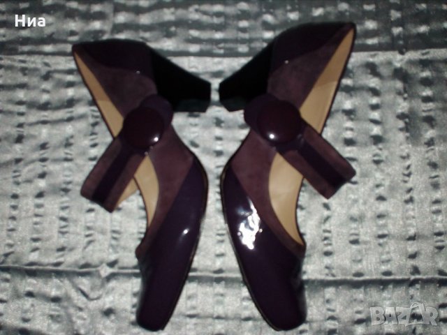 Clarks -Лилави обувки лак и велур № 40, стелка 26 см, снимка 5 - Дамски обувки на ток - 23897651