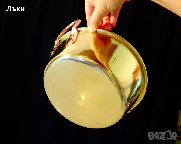 Месингов тиган,месингова тава с медни дръжки 5 л., снимка 4 - Антикварни и старинни предмети - 25586312