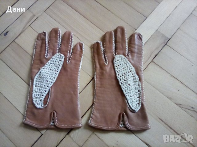 Vintage дамски ръкавици естествена кожа и памук, снимка 2 - Шапки - 22892936