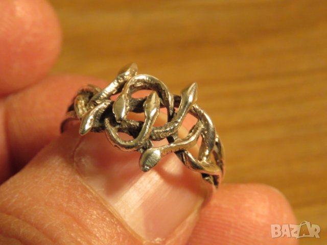 Стар Мъжки Сребърен пръстен - величествени змий моторджийски, мото аксесоари, мото екипировка, снимка 9 - Пръстени - 24325555