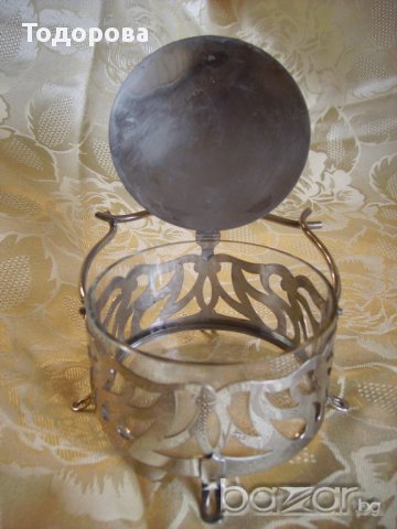 Старинна захарница от метал и стъкло., снимка 6 - Антикварни и старинни предмети - 14230446