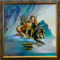 Никол Кидман с вълк - фентъзи, картина , снимка 1 - Картини - 17115327