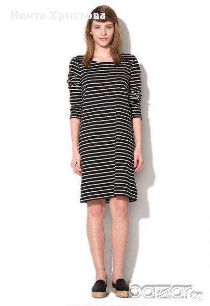Кaffe Black Dress With Ivory Stripes Pattern Размер XS, снимка 1