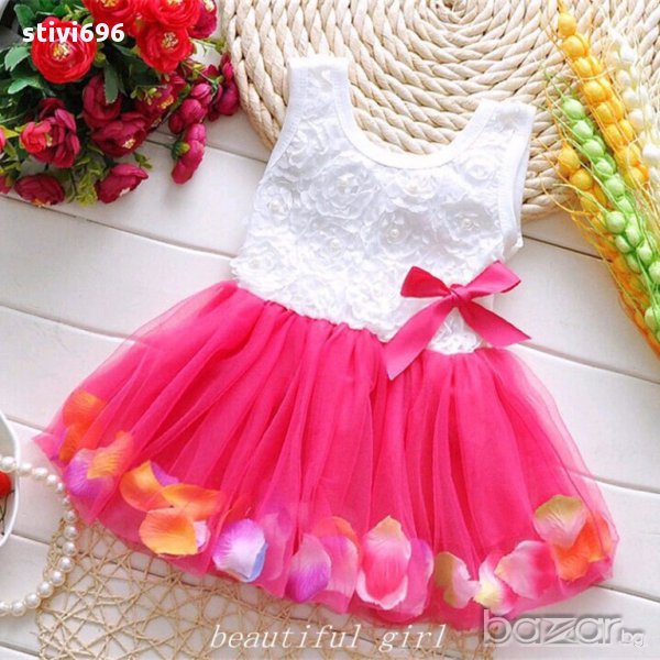 детска рокля перли-листа 10 розова;. , снимка 1
