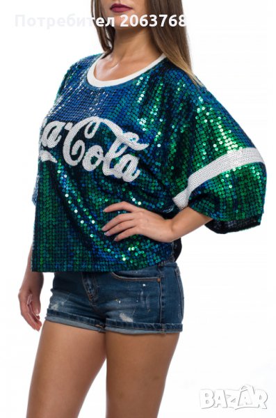 Модерна блуза с пайети-цвят тюркоаз, снимка 1