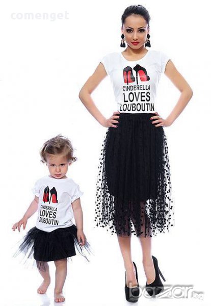 МАМА И АЗ! Дизайнерски тениски CINDERELLA LOUBOUTIN за Мама и Дете! Поръчай модел с твоя Идея!, снимка 1