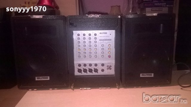 hollywood amplifier/mixer+тонколони-внос англия, снимка 3 - Ресийвъри, усилватели, смесителни пултове - 19601988