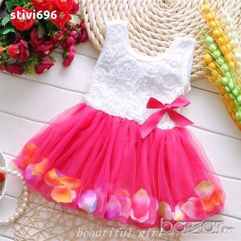 детска рокля перли-листа 12 розова.., снимка 1 - Бебешки рокли - 16999442