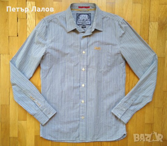 Нова цена SuperDry Japan риза мъжка ситно сиво каре