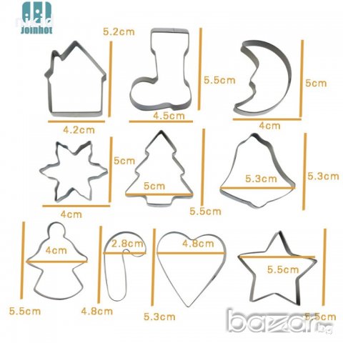 10 бр Коледни снежинка луна елха бастун сърце къща звезда камбана ботуш ангел метални резци форми, снимка 2 - Форми - 20367971
