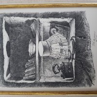 Петър Лазаров Натюрморт с лампа литография в стилна рамка, снимка 3 - Картини - 23959438